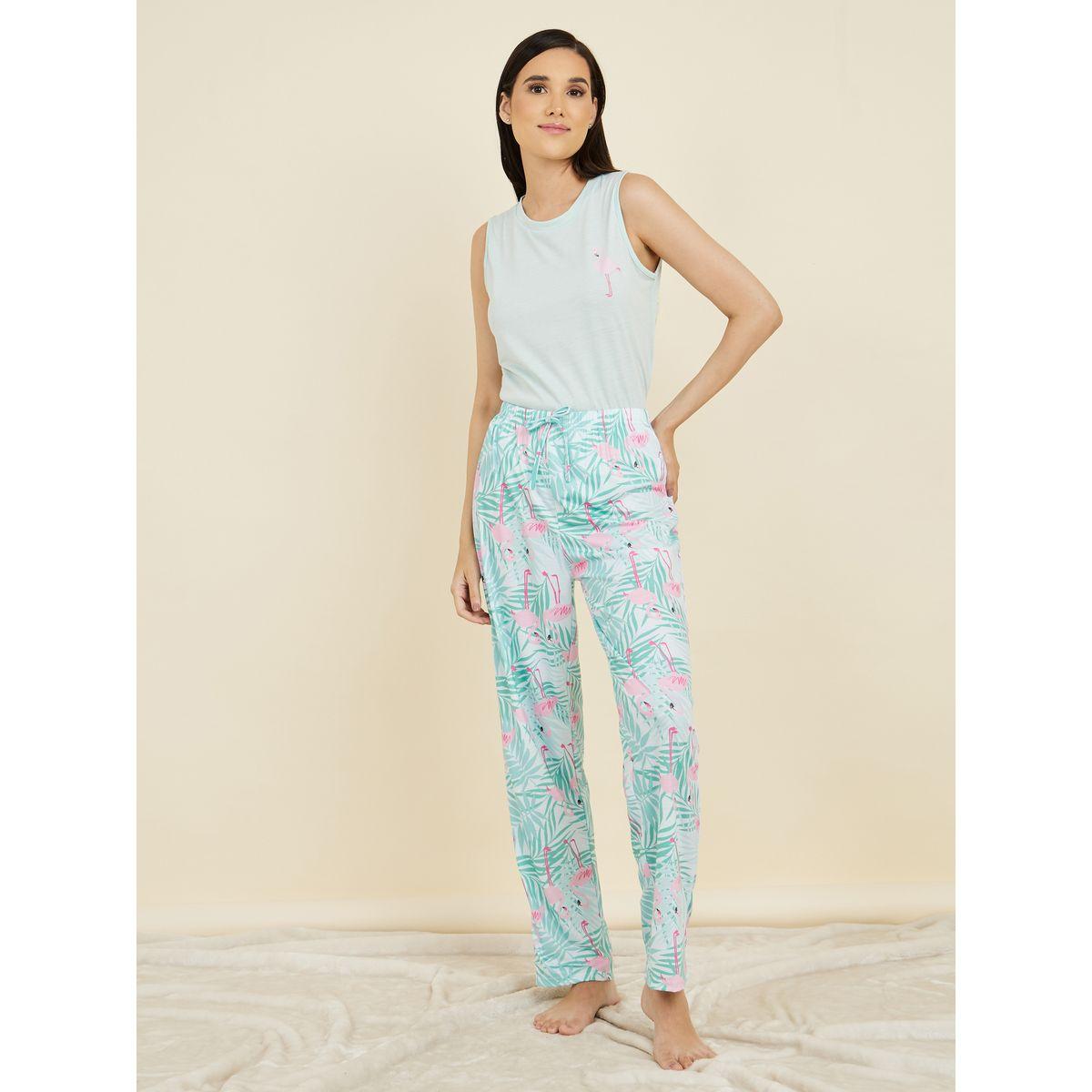 Styli Unwind Flamingo Print Ruffle Hem Vest and Pyjama Set-women-clothing-nightwear-pyjamas-longsets-image-2