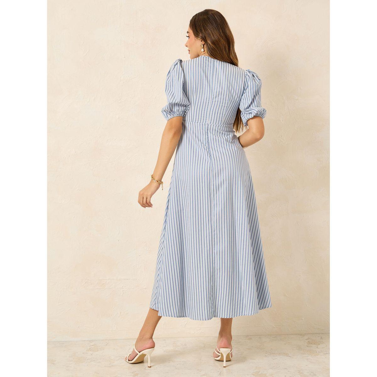 Styli Pinstripe Puff Sleeves A-Line Maxi Dress-women-clothing-dresses-image-4