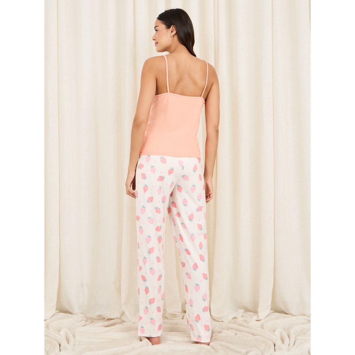 طقم من بنطال بيجاما مع بلوزة كامي سادة-women-clothing-nightwear-pyjamas-longsets-image-6