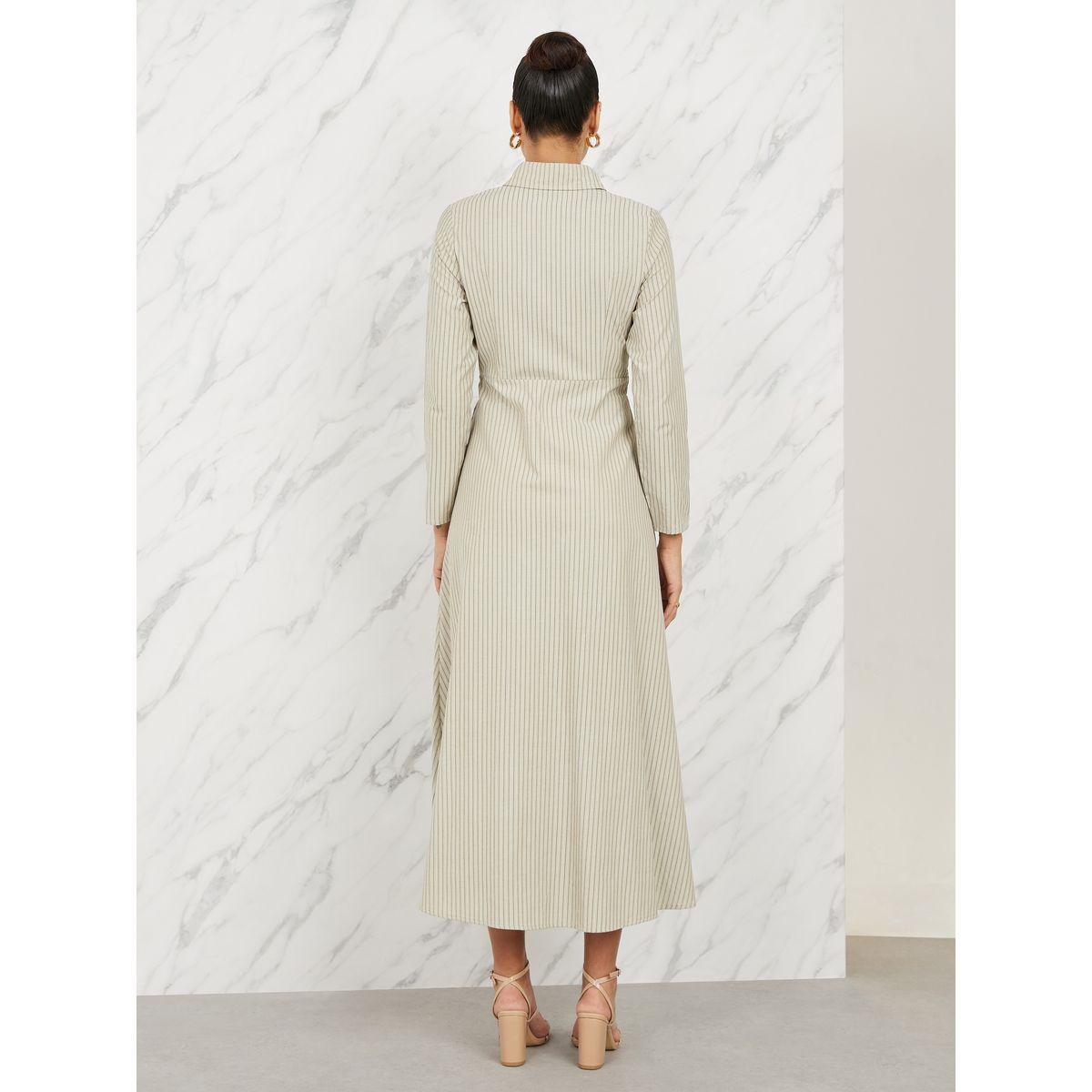 Styli Striped Front Tie Up Shirt Maxi Dress-women-clothing-dresses-image-4