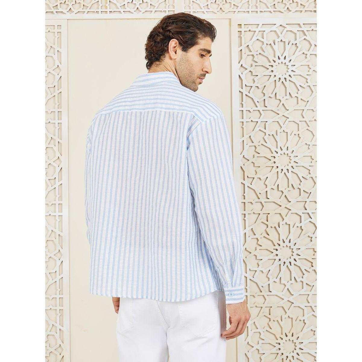 قميص مخطط بياقة وازرار غلق-men-clothing-shirts-image-5