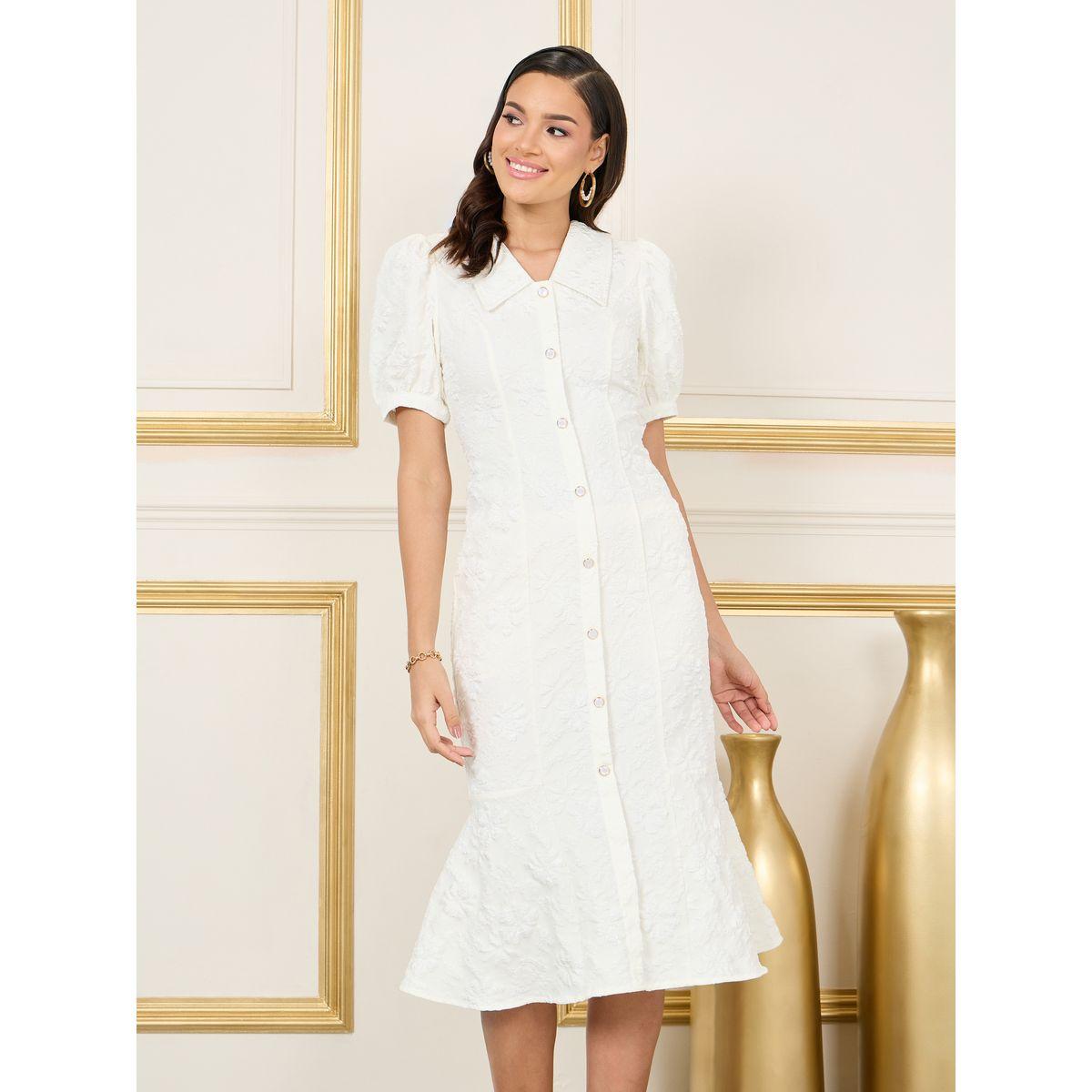 Styli Jacquard Collared Button Through Sheath Midi Dress-women-clothing-dresses-image-2