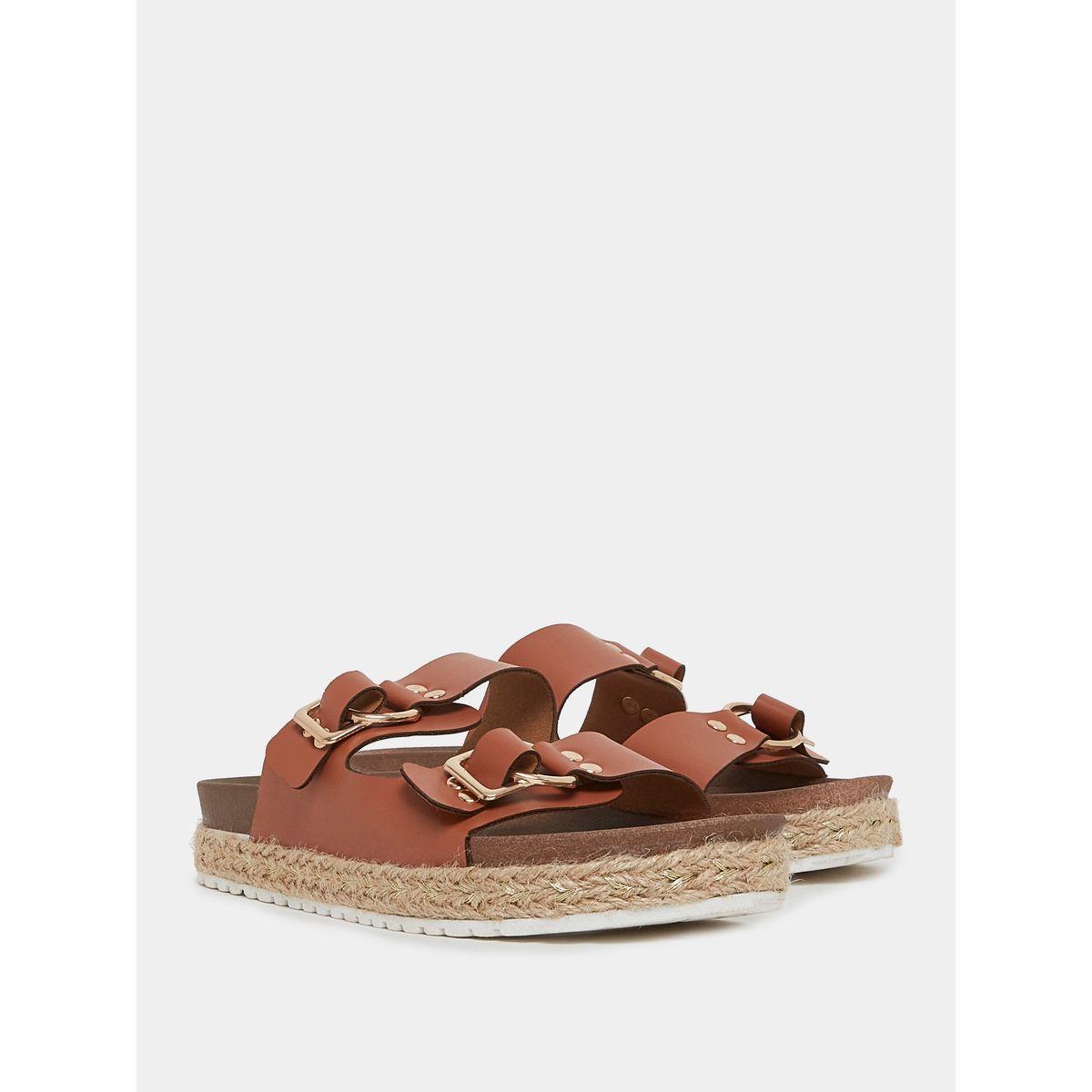 Styli Buckle Accent Dual Strap Slip On Flat Sandals-women-shoes-sandals-flats-image-4