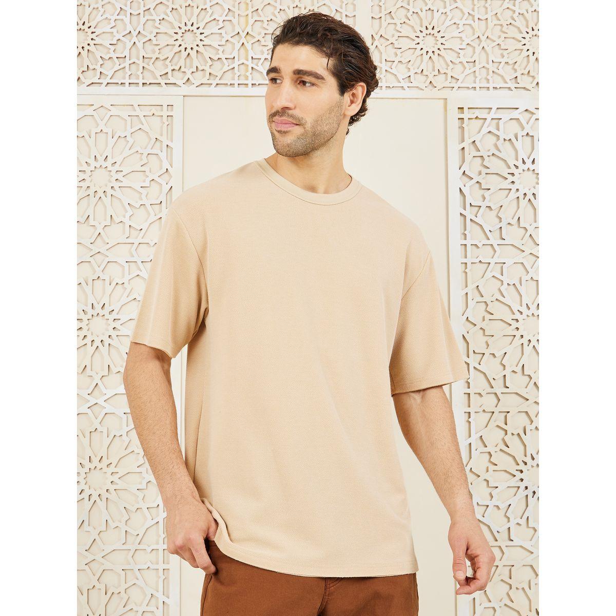 Styli Limited Oversized Ribbed Crew Neck Pique T-shirt-men-clothing-tshirtsandpolos-tshirts-image-1