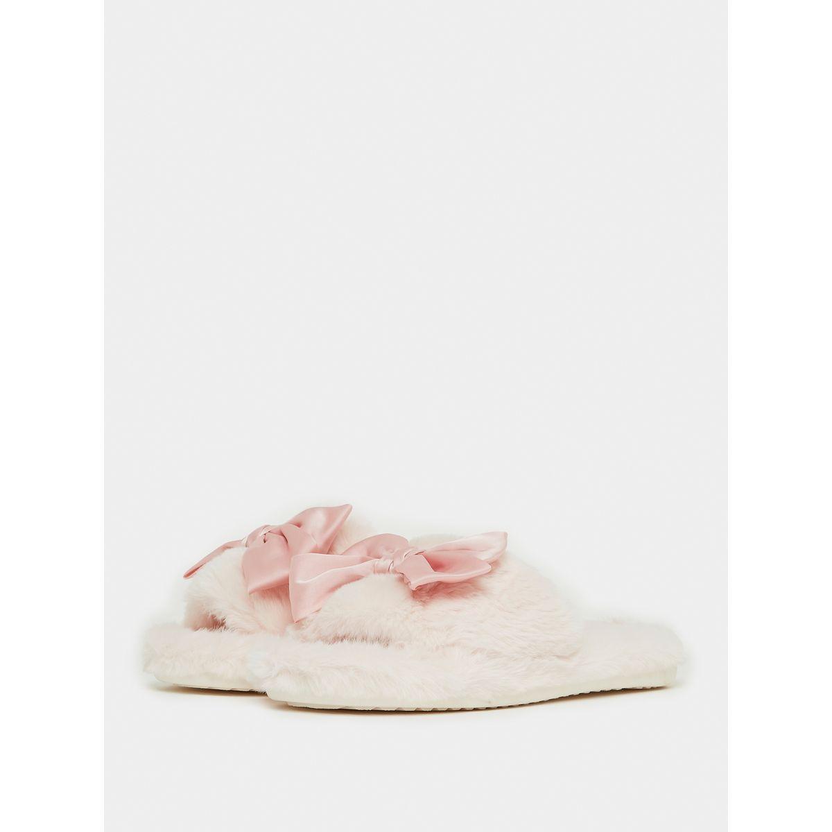 Styli Plush Satin Bow Detail Bedroom Slippers-women-shoes-bedroomslippers-image-3