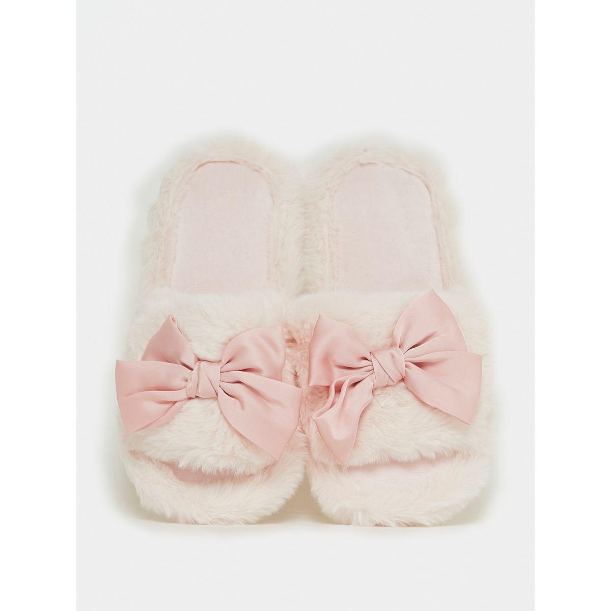 Styli Plush Satin Bow Detail Bedroom Slippers-women-shoes-bedroomslippers-image-6