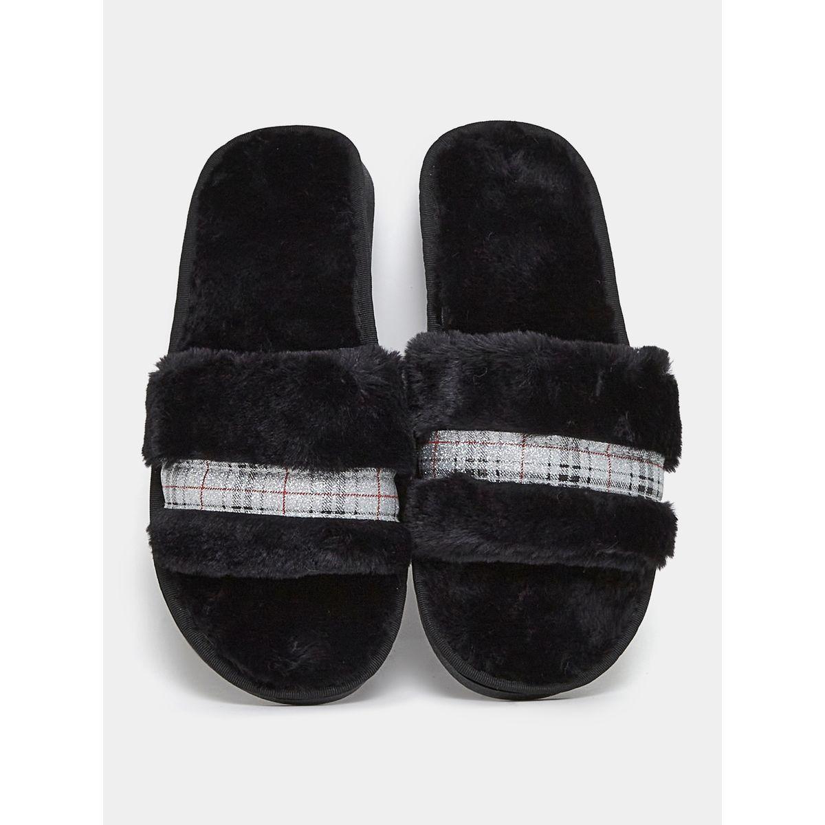 Styli Sparkle Tape Detail Fluffy Bedroom Slippers-women-shoes-bedroomslippers-image-5