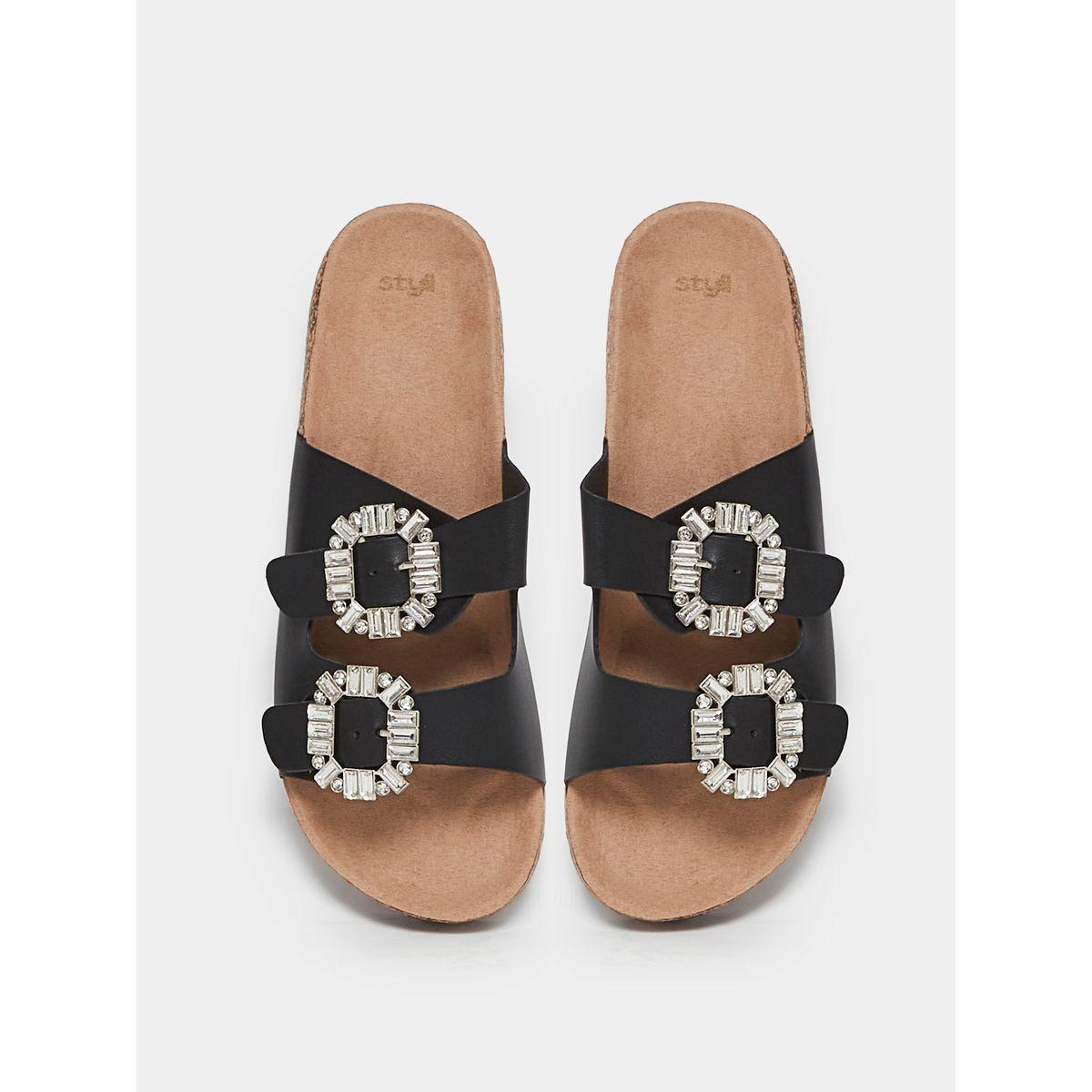 Styli Double  Embellished Buckle Strap Sandals-women-shoes-sandals-flats-image-6