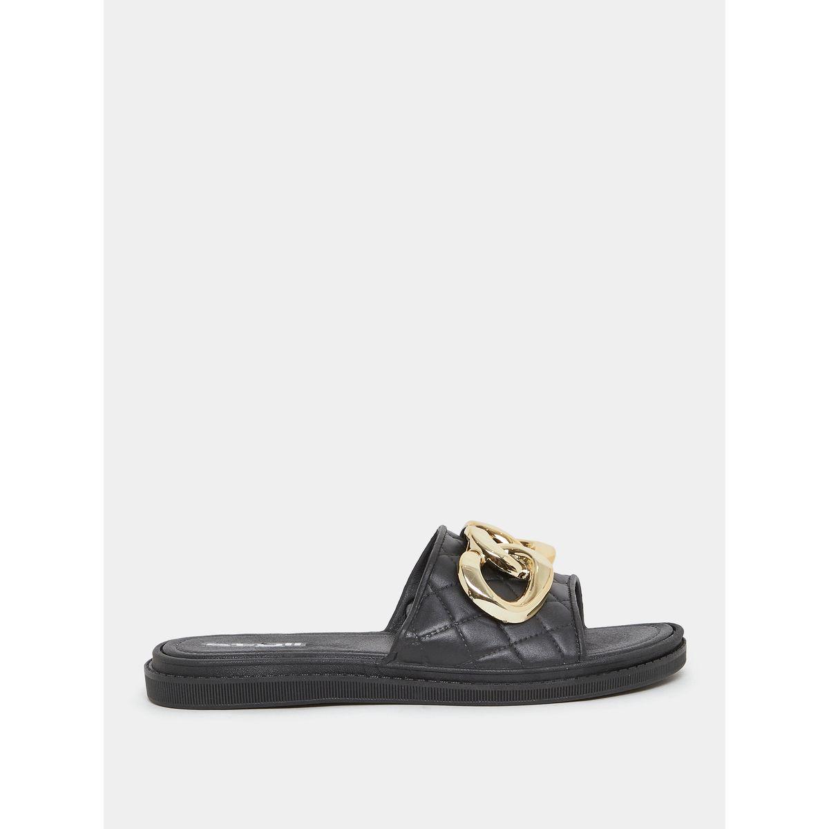 Styli Chain Accent Stitch Detai Strap Flat Slides-women-shoes-flipflopsandslides-image-1
