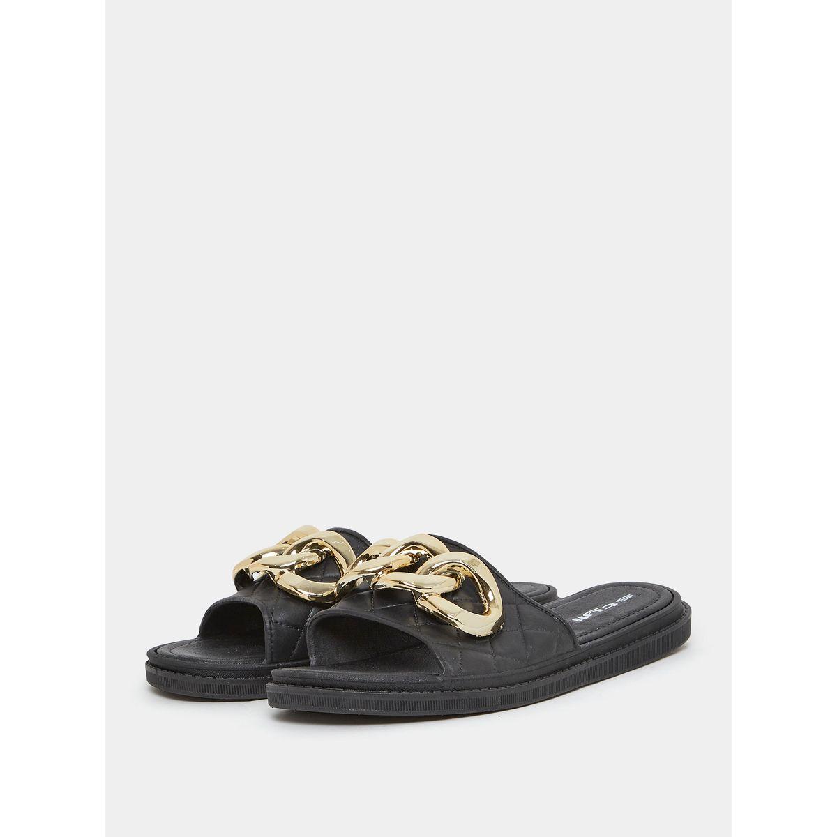 Styli Chain Accent Stitch Detai Strap Flat Slides-women-shoes-flipflopsandslides-image-2