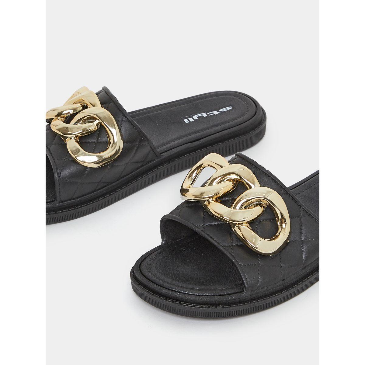 Styli Chain Accent Stitch Detai Strap Flat Slides-women-shoes-flipflopsandslides-image-3