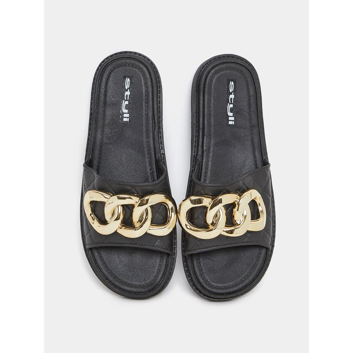 Styli Chain Accent Stitch Detai Strap Flat Slides-women-shoes-flipflopsandslides-image-5