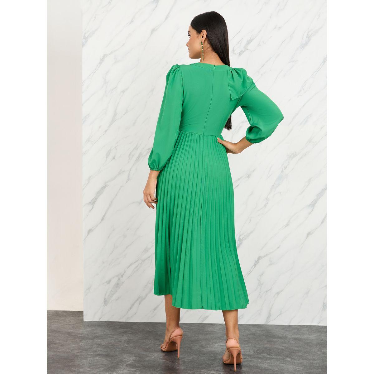 Styli Ruffle Shoulder Detail Pleated A Line Midi Dress-women-clothing-dresses-image-4