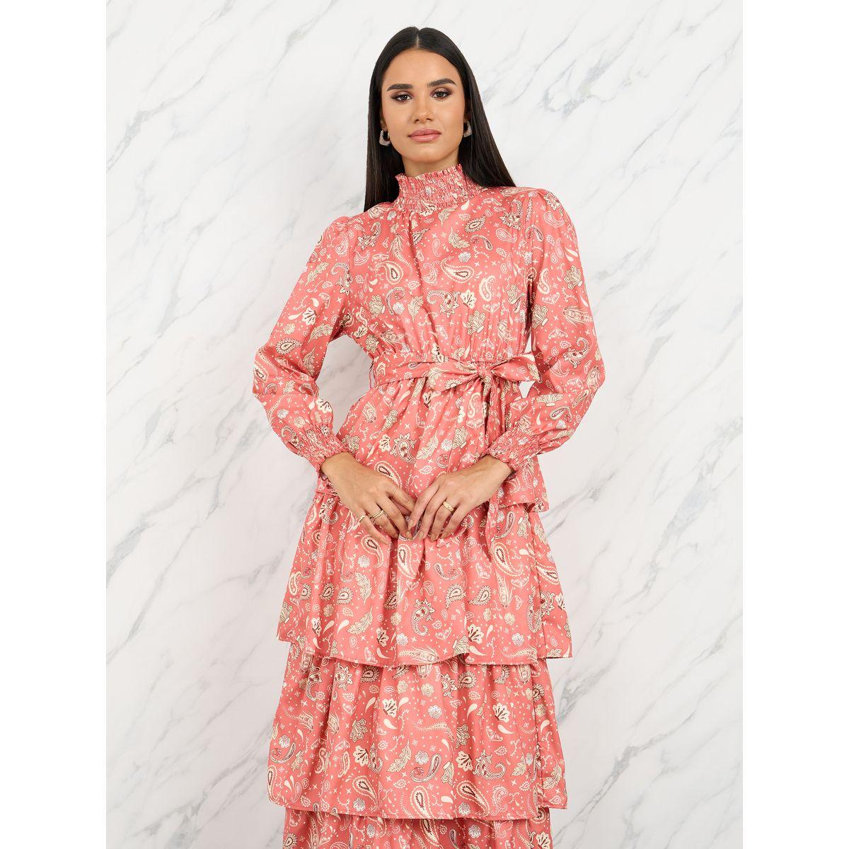 Styli Paisley Print Smocked High Neck Layer Tiered Maxi Dress-women-clothing-dresses-image-2