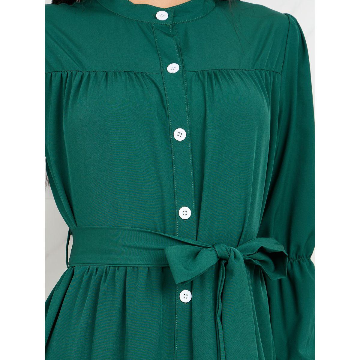 فستان ميدي سادة بياقة عالية واربطة-women-clothing-dresses-image-3