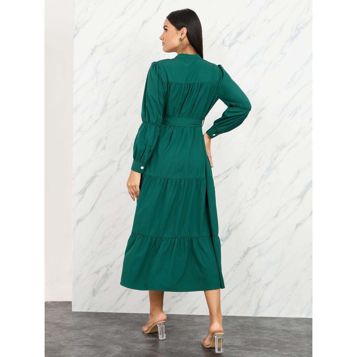 فستان ميدي سادة بياقة عالية واربطة-women-clothing-dresses-image-4