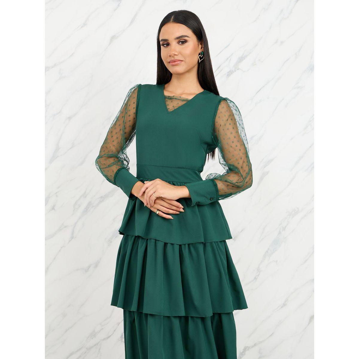 فستان ميدي بكسرات وتفاصيل كشكش-women-clothing-dresses-image-2