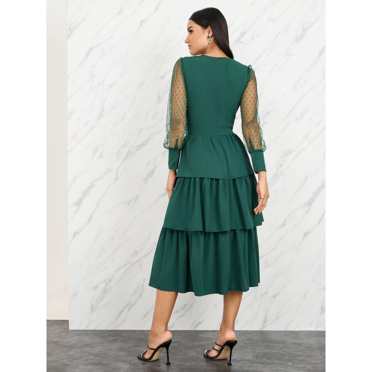 Styli Dobby Sheer Sleeves Ruffle Layer Tiered Midi Dress-women-clothing-dresses-image-4