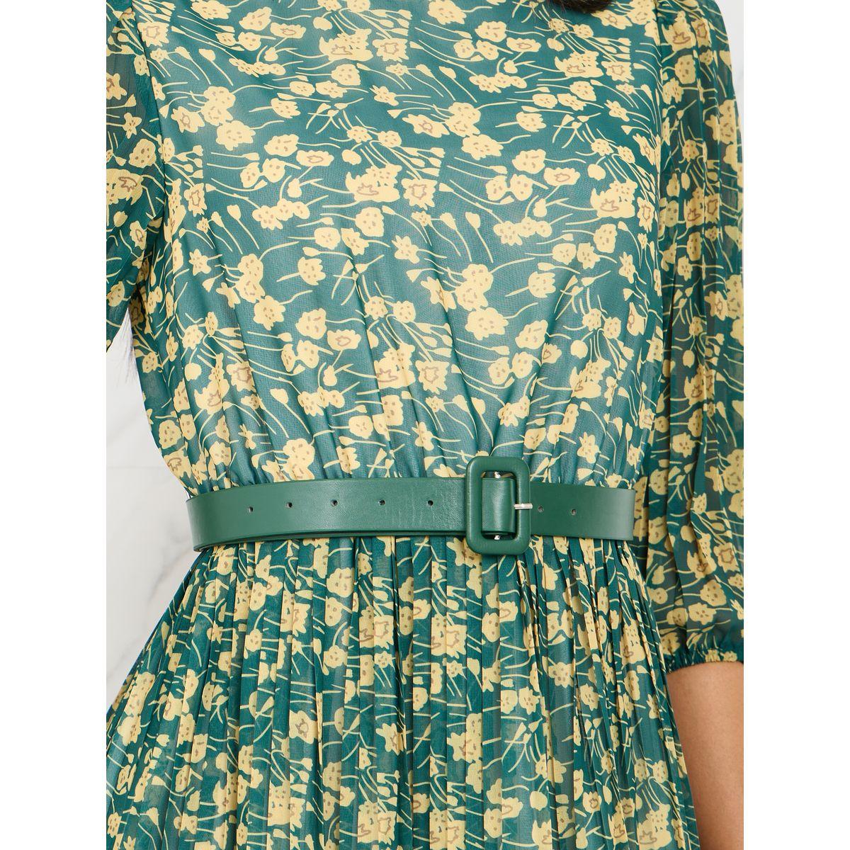 Styli Floral Print Pleated Detail Belted A-Line Midi Dress-women-clothing-dresses-image-4