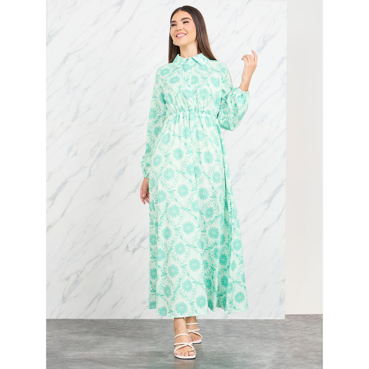 فستان طويل مطبع بطبعة زهور-women-clothing-dresses-image-1