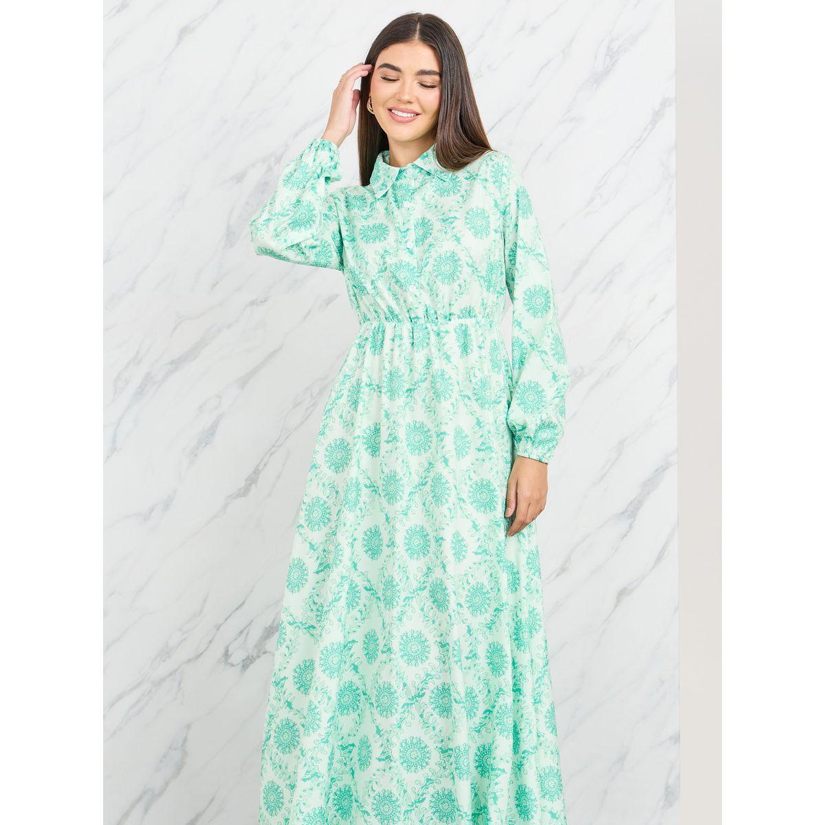 فستان طويل مطبع بطبعة زهور-women-clothing-dresses-image-2