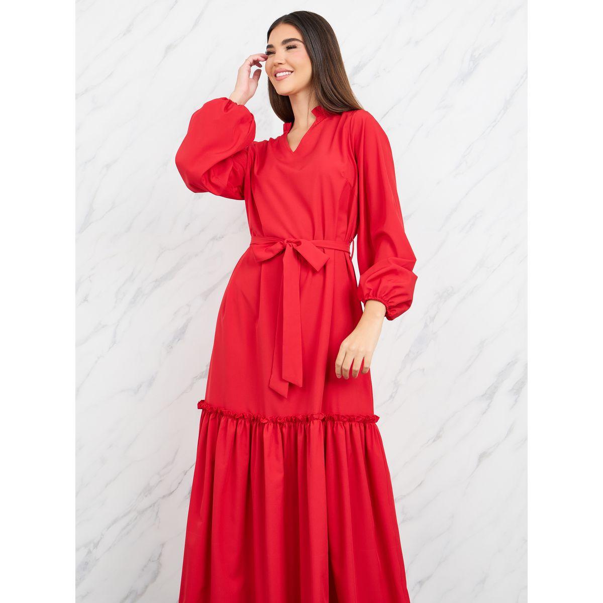 فستان طويل بتفاصيل كشكش مع اربطة-women-clothing-dresses-image-2