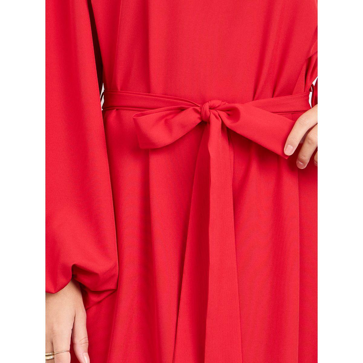 Styli Frill Detail A Line Maxi Dress with Tie Belt-women-clothing-dresses-image-3