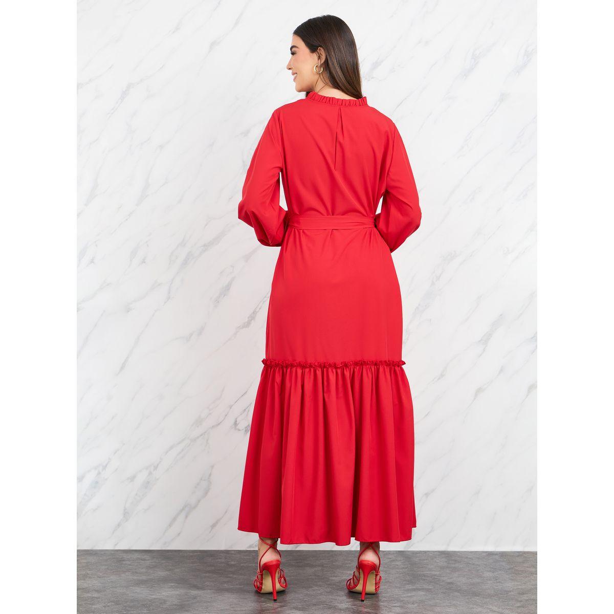 فستان طويل بتفاصيل كشكش مع اربطة-women-clothing-dresses-image-4