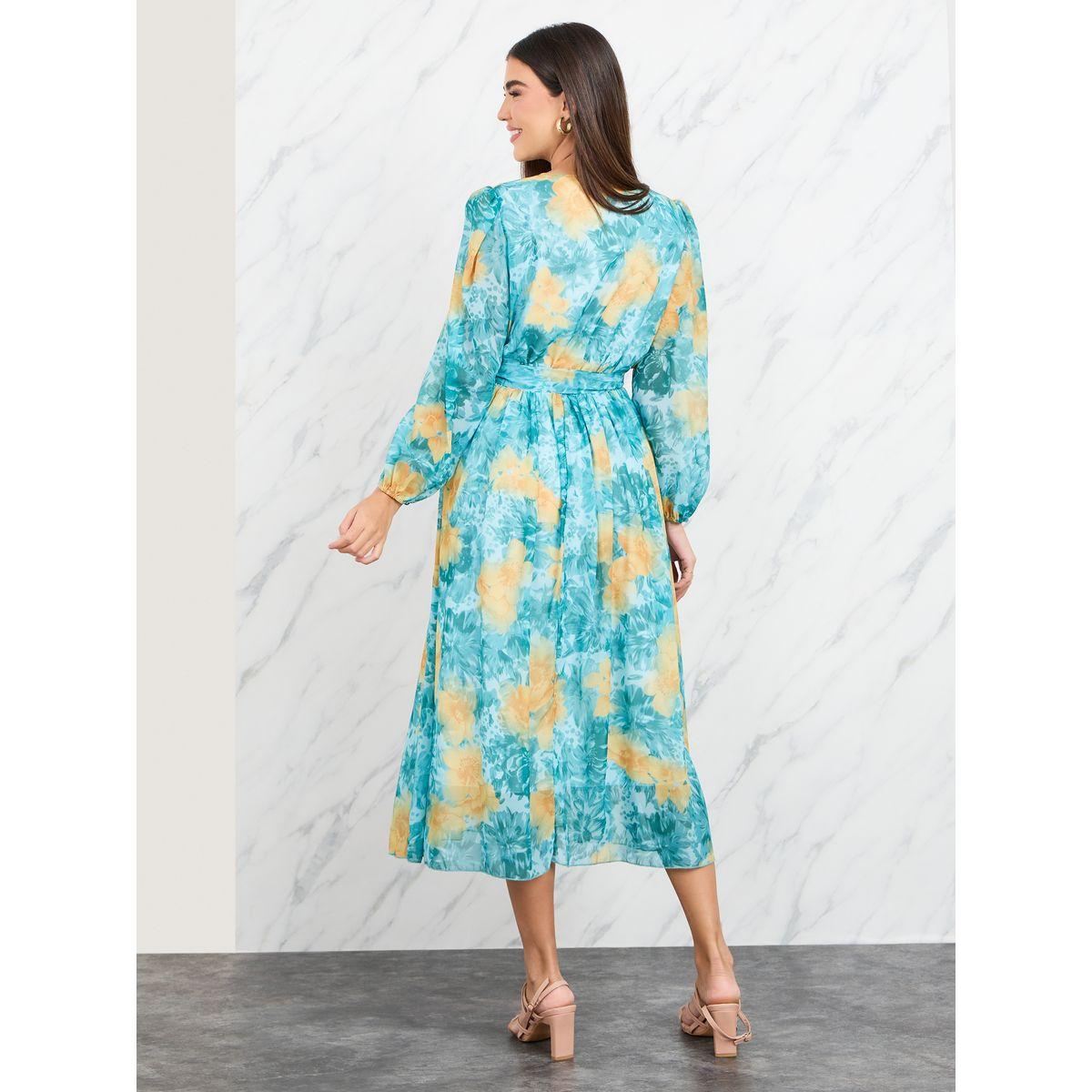 فستان طويل بطبعة زهور واكمام طويلة-women-clothing-dresses-image-4
