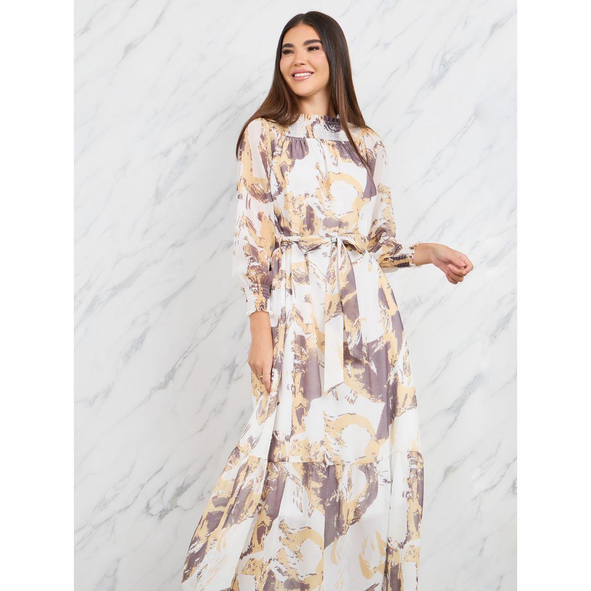 Styli Shirred Detail Chiffon A-Line Midi Dress-women-clothing-dresses-image-2