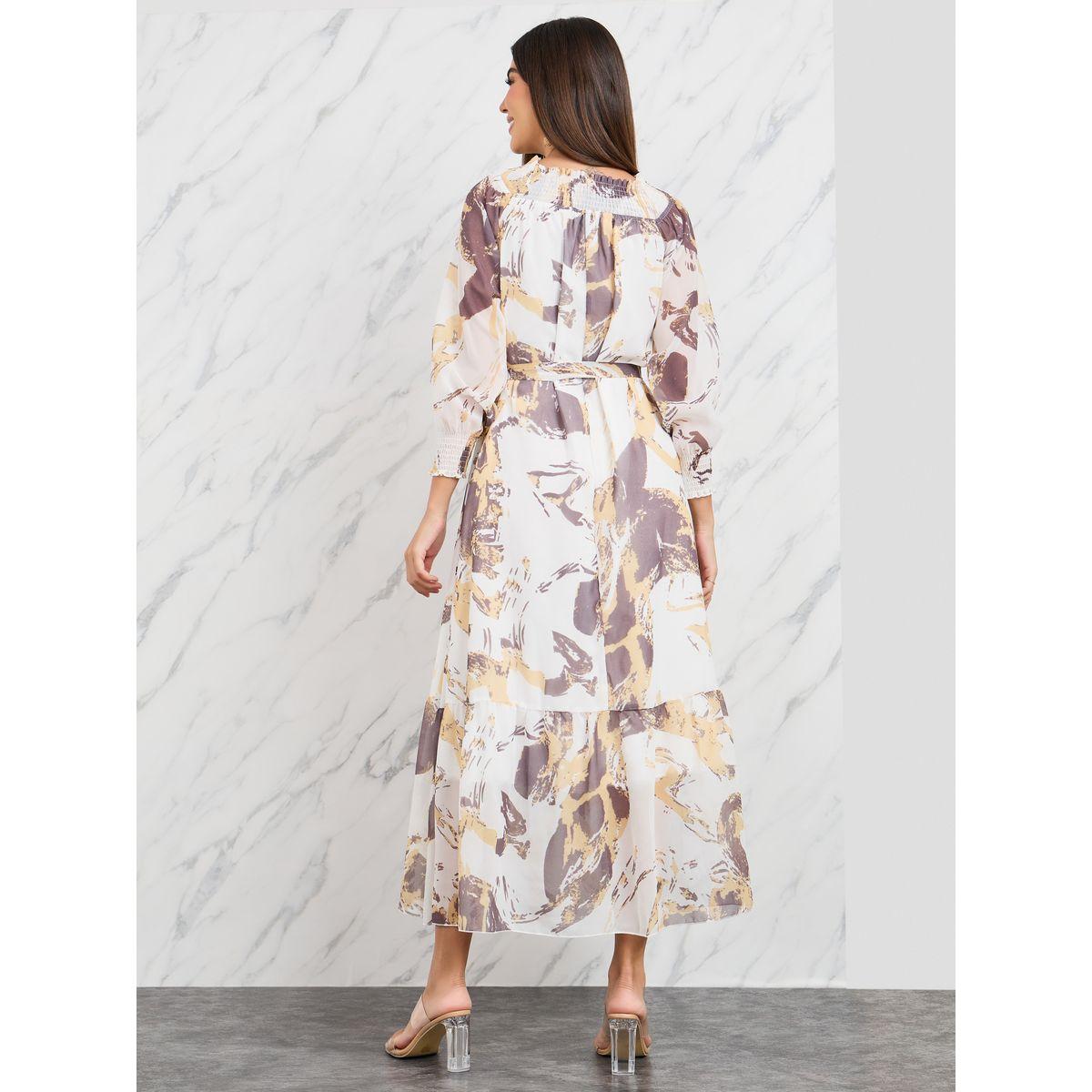 Styli Shirred Detail Chiffon A-Line Midi Dress-women-clothing-dresses-image-4