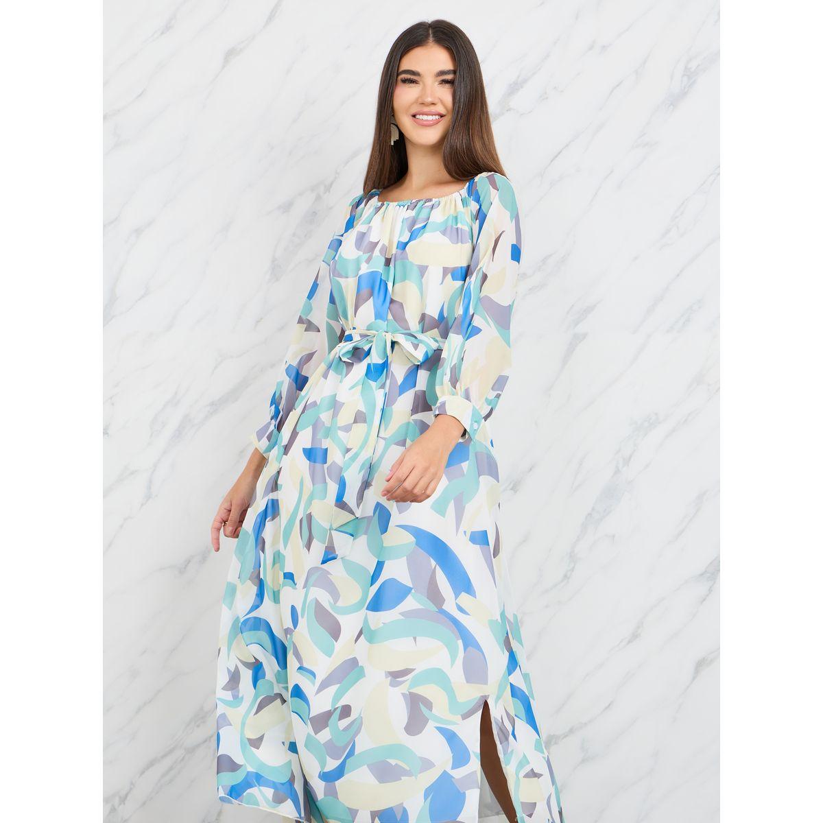فستان ميدي مطبع بأنماط هندسية-women-clothing-dresses-image-2