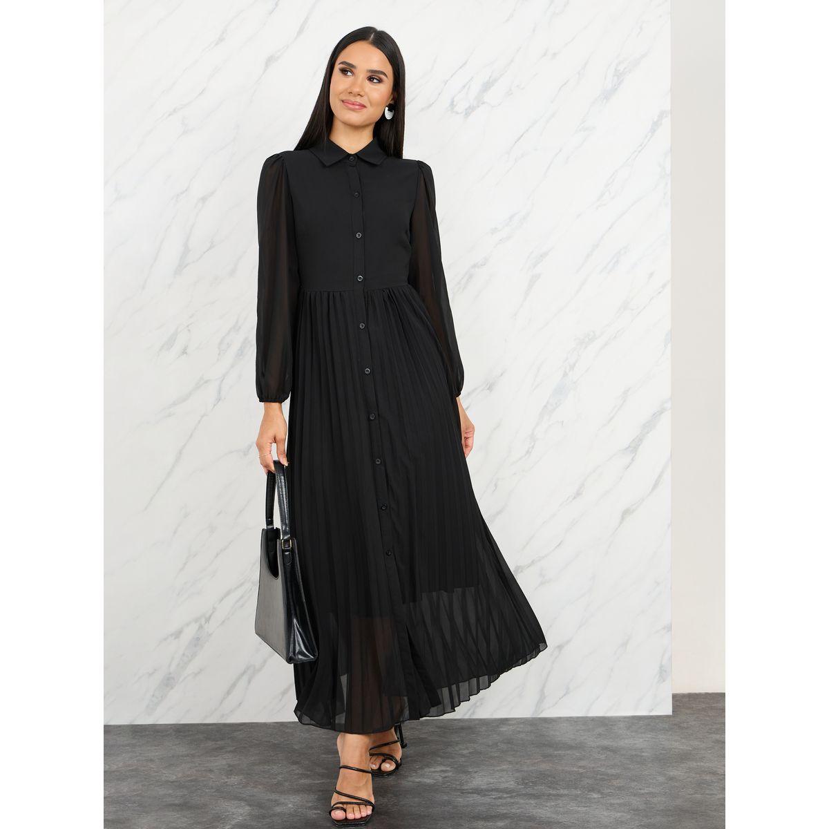 فستان طويل بحافة واسعة وكسرات-women-clothing-dresses-image-1