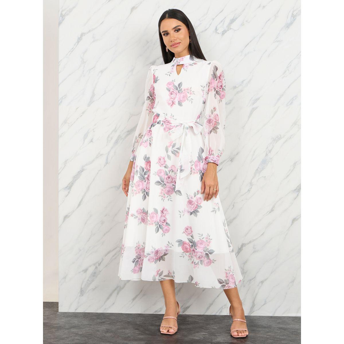 Styli Floral Print Cut Out Neck A-Line Midi Dress-women-clothing-dresses-image-1
