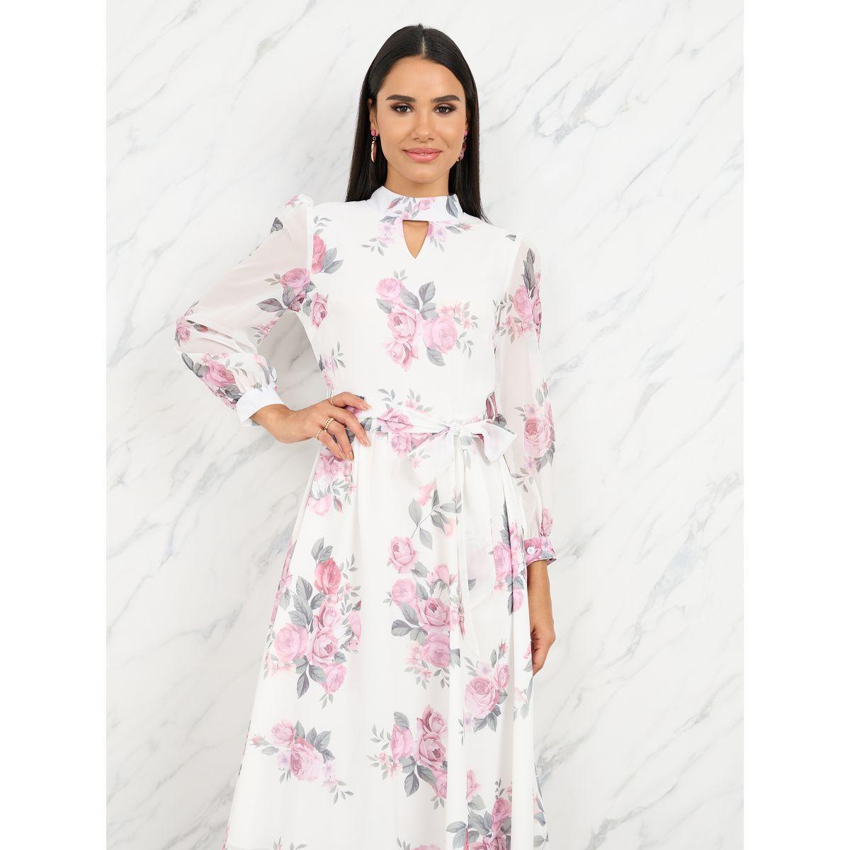 فستان ميدي بطبعة زهور وياقة بشق-women-clothing-dresses-image-2