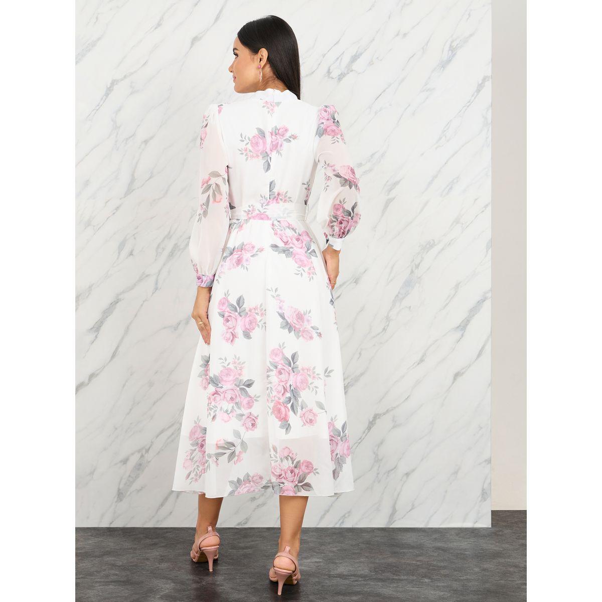 فستان ميدي بطبعة زهور وياقة بشق-women-clothing-dresses-image-4