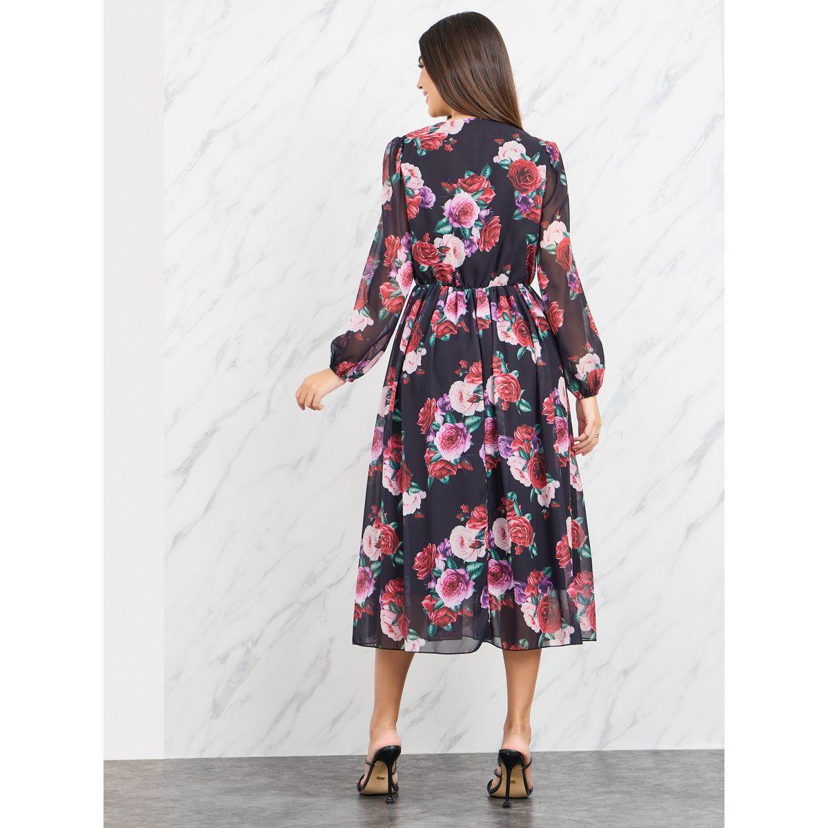 Styli Floral Print Chiffon A-Line Midi Dress-women-clothing-dresses-image-4
