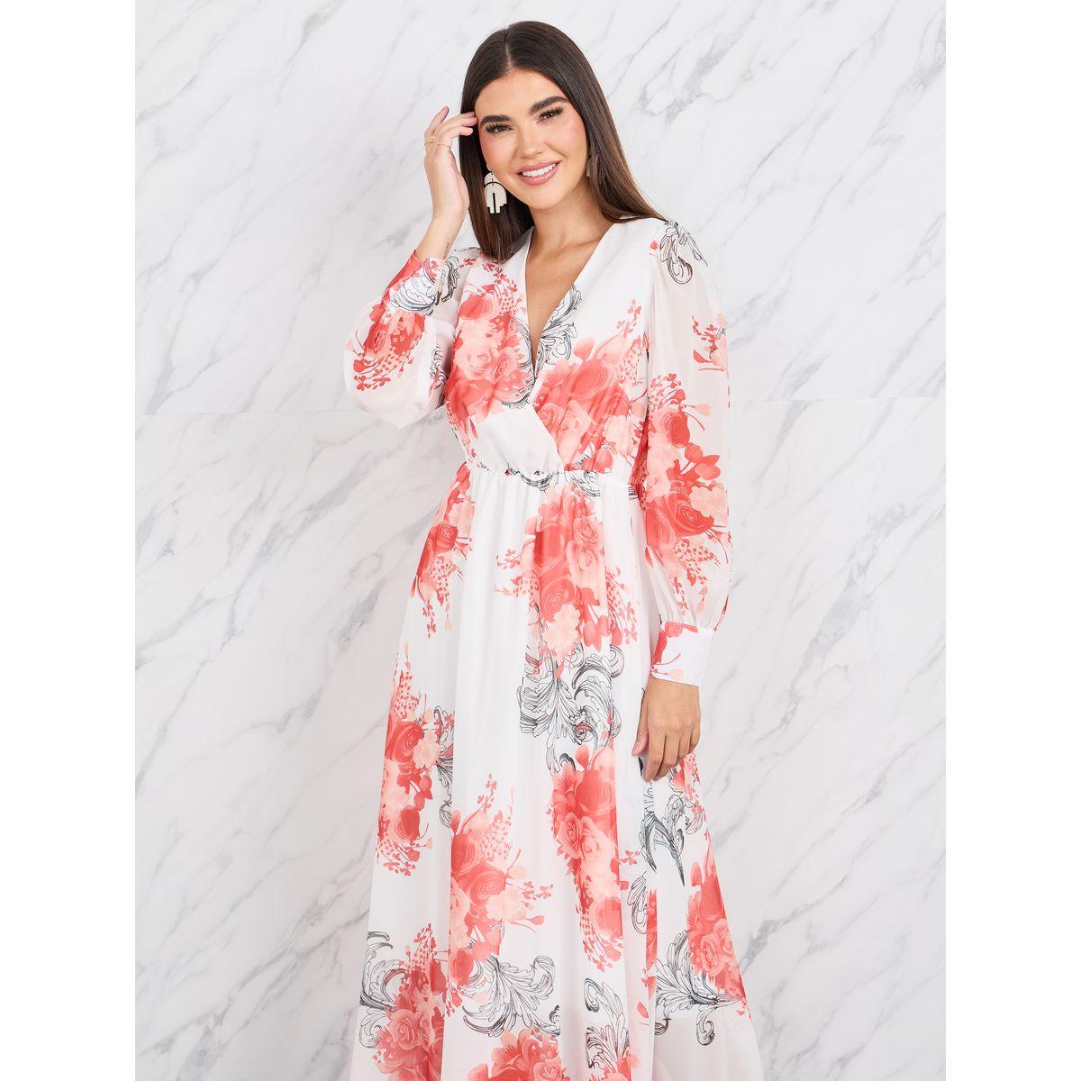 Styli Floral Print V Neck Chiffon Maxi Dress-women-clothing-dresses-image-2