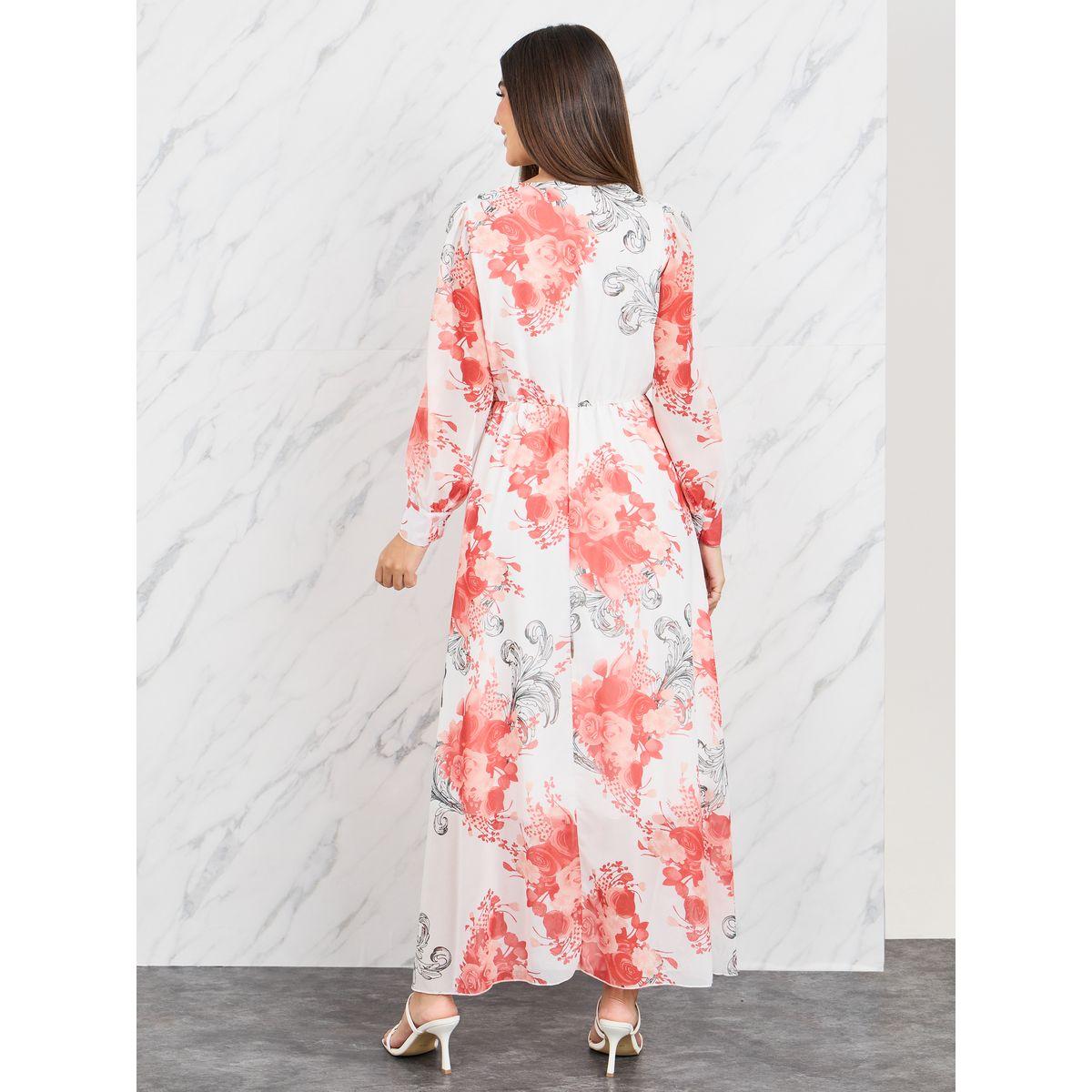 Styli Floral Print V Neck Chiffon Maxi Dress-women-clothing-dresses-image-4
