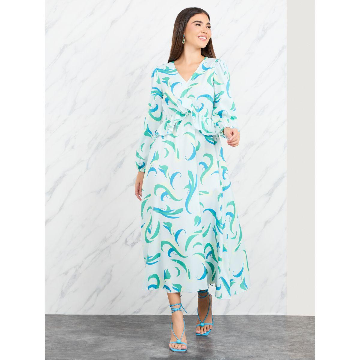 فستان ميدي بحافة واسعة وتفاصيل كشكش-women-clothing-dresses-image-1