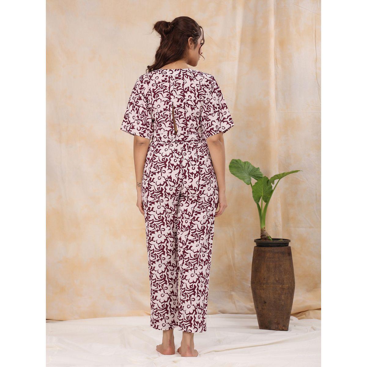 Sanskrutihomes X Styli All Over Print V Neck Placket Detail Top & Pants Co-Ord-women-clothing-coordsets-image-1