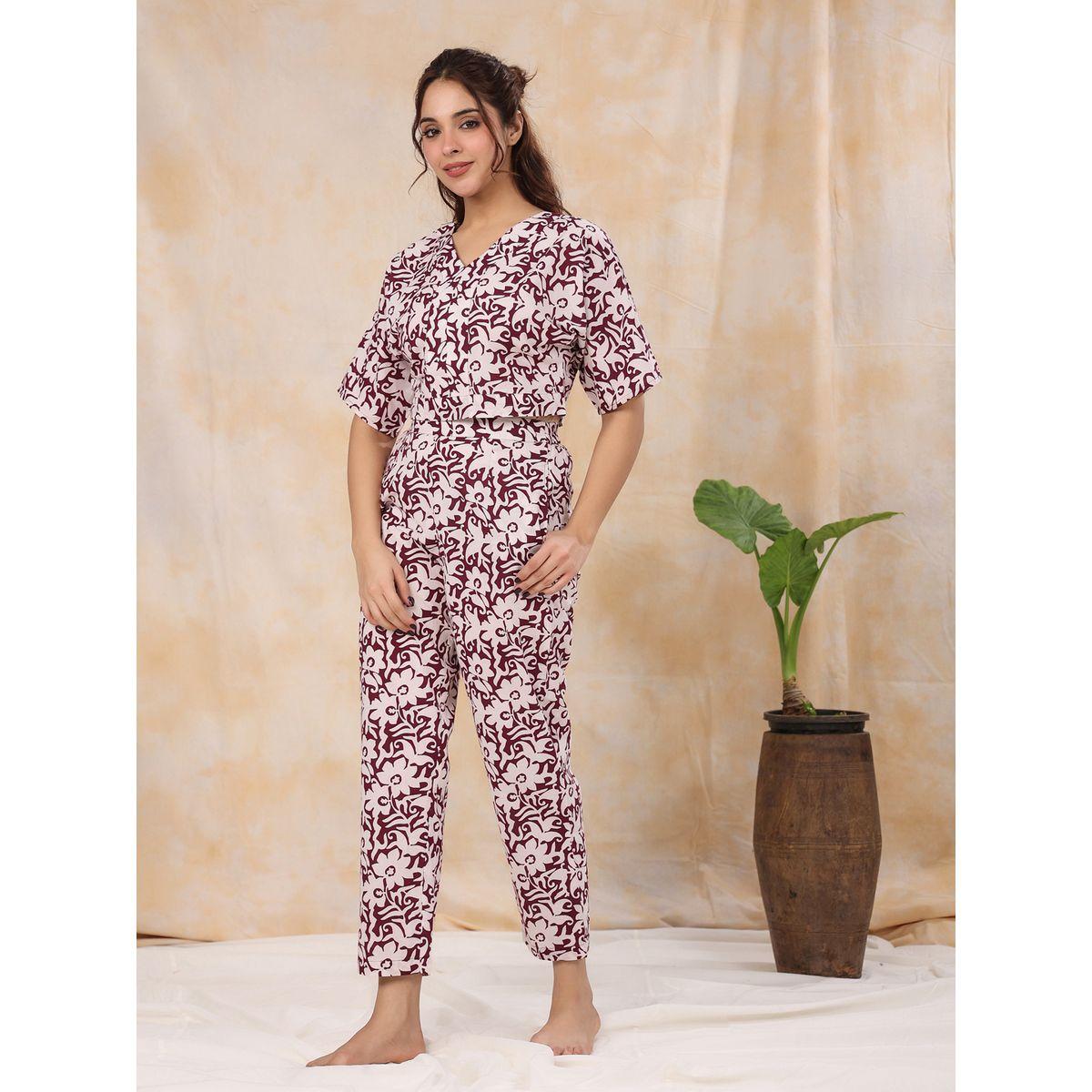 Sanskrutihomes X Styli All Over Print V Neck Placket Detail Top & Pants Co-Ord-women-clothing-coordsets-image-3