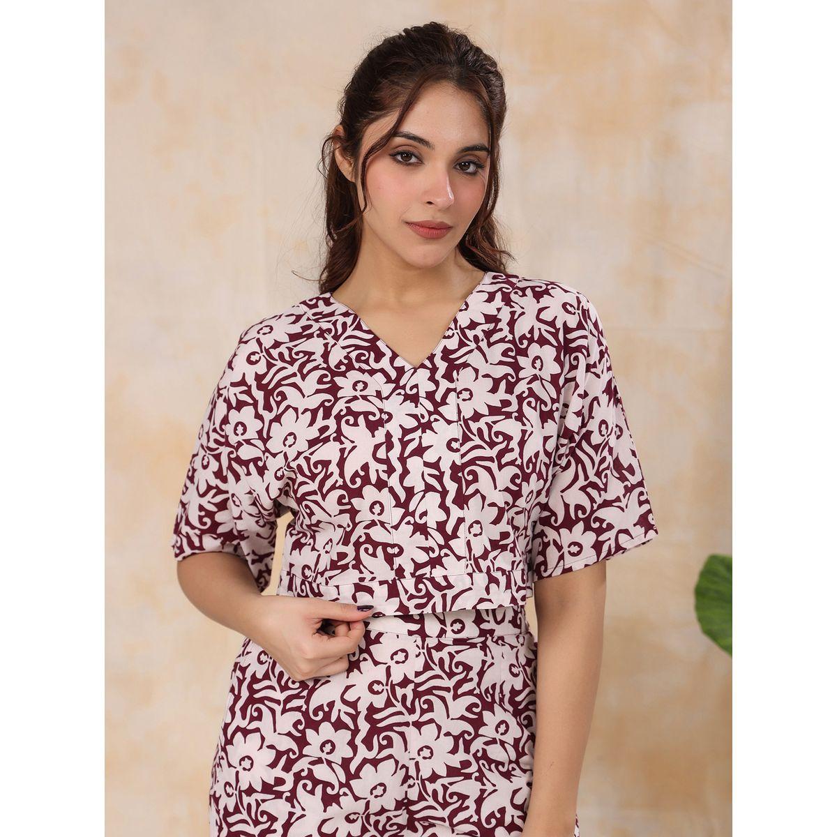 Sanskrutihomes X Styli All Over Print V Neck Placket Detail Top & Pants Co-Ord-women-clothing-coordsets-image-8