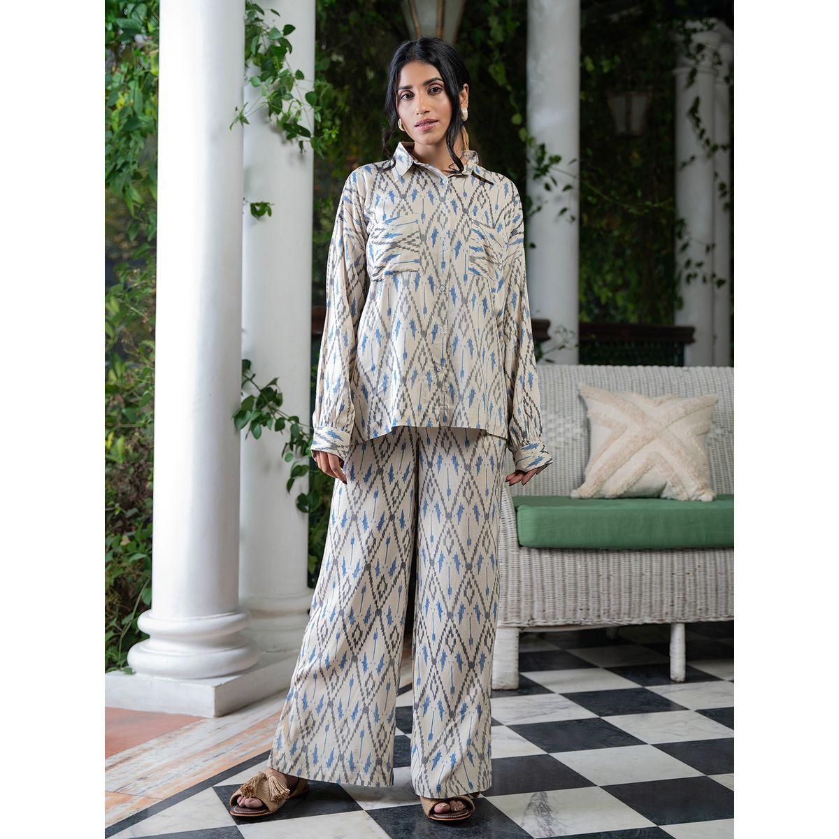 Sanskrutihomes X Styli All Over Print Collared Pocket Detail Shirt & Wide Leg Pants Co-Ord-women-clothing-coordsets-image-1