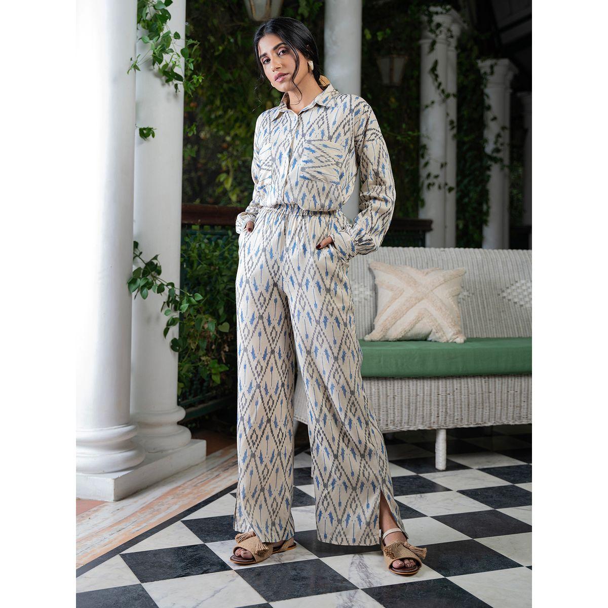 Sanskrutihomes X Styli All Over Print Collared Pocket Detail Shirt & Wide Leg Pants Co-Ord-women-clothing-coordsets-image-4