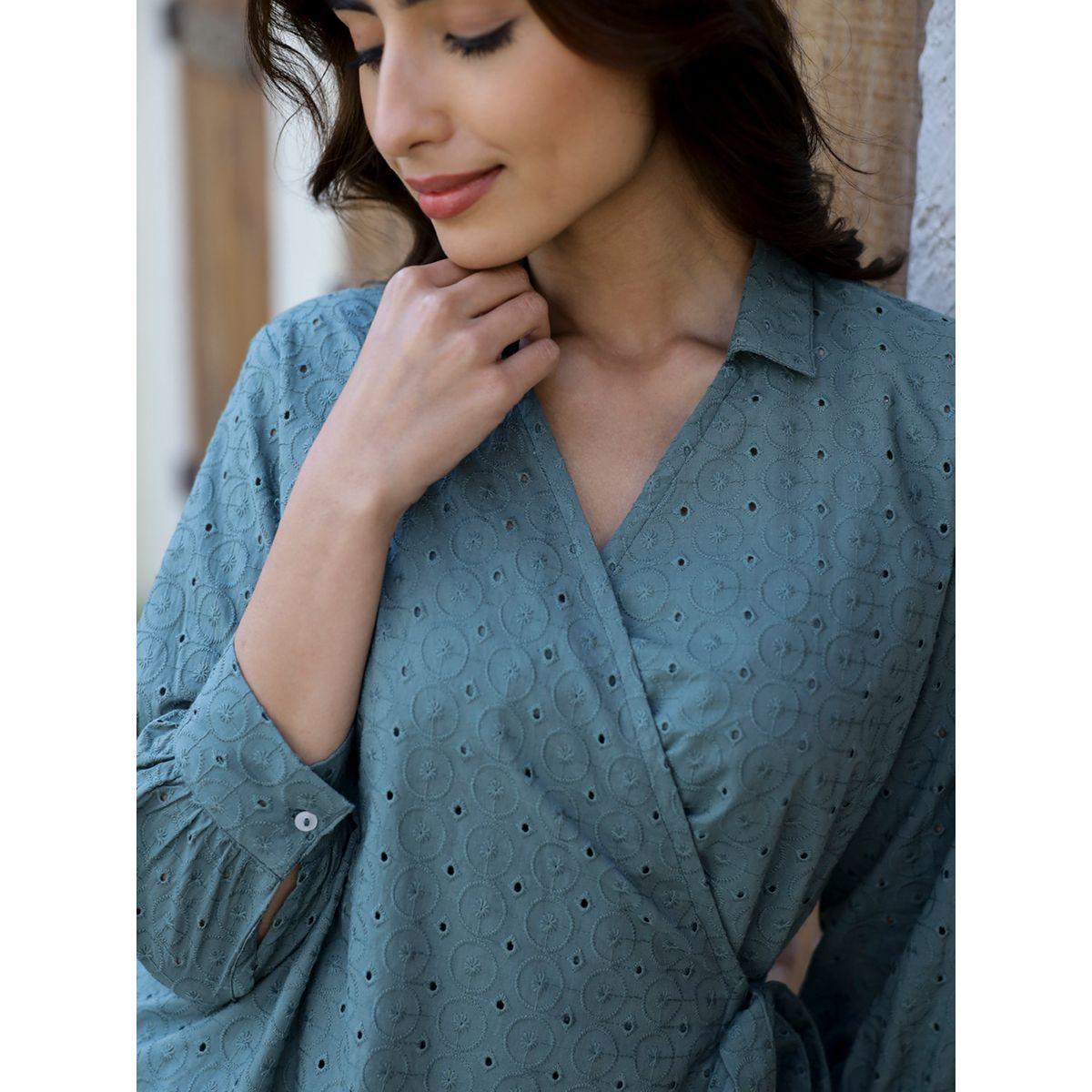 طقم منسق من بنطال مع بلوزة بنمط لف سانسكريتي هومز × ستايلي-women-clothing-coordsets-image-5