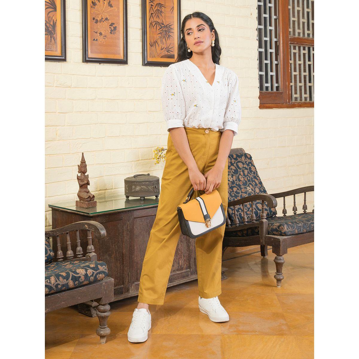 Sanskrutihomes X Styli Broderie Detail V Neck Button Front Shirt & Pants Co-Ord-women-clothing-coordsets-image-4