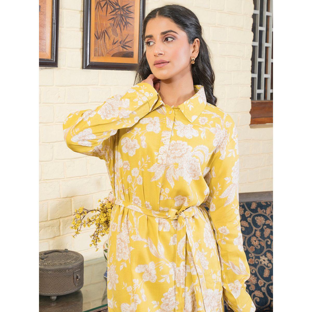 Sanskrutihomes X Styli All Over Floral Print Collared Longline Top with Tie Up & Straight Leg Pants Co-Ord-women-clothing-coordsets-image-6