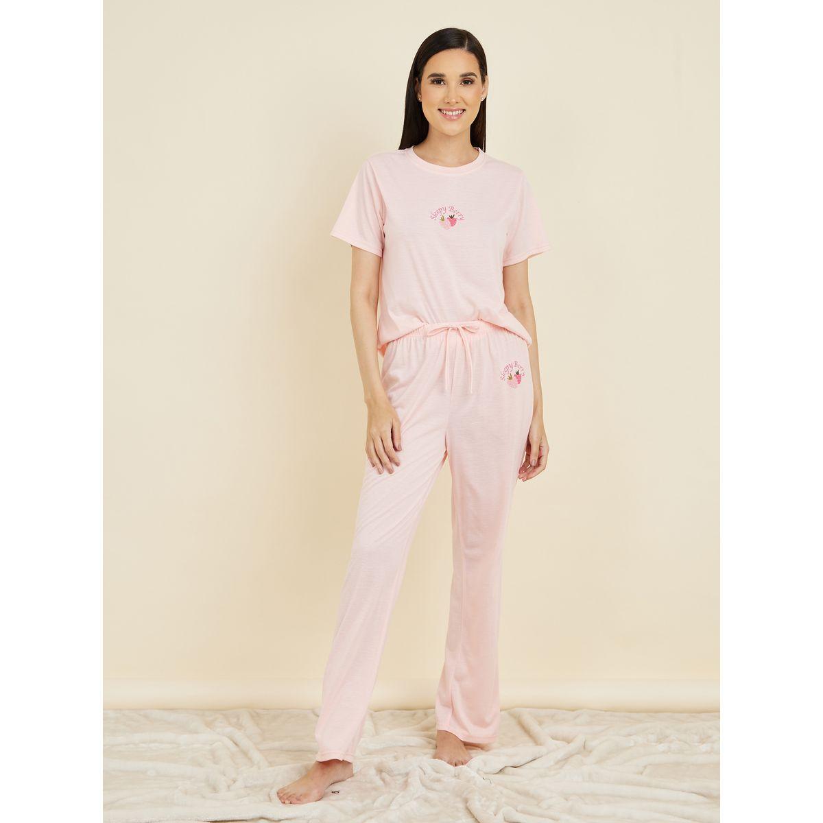 طقم من بنطال بيجاما مع تيشيرت بطبعة جرافيك-women-clothing-nightwear-pyjamas-longsets-image-1