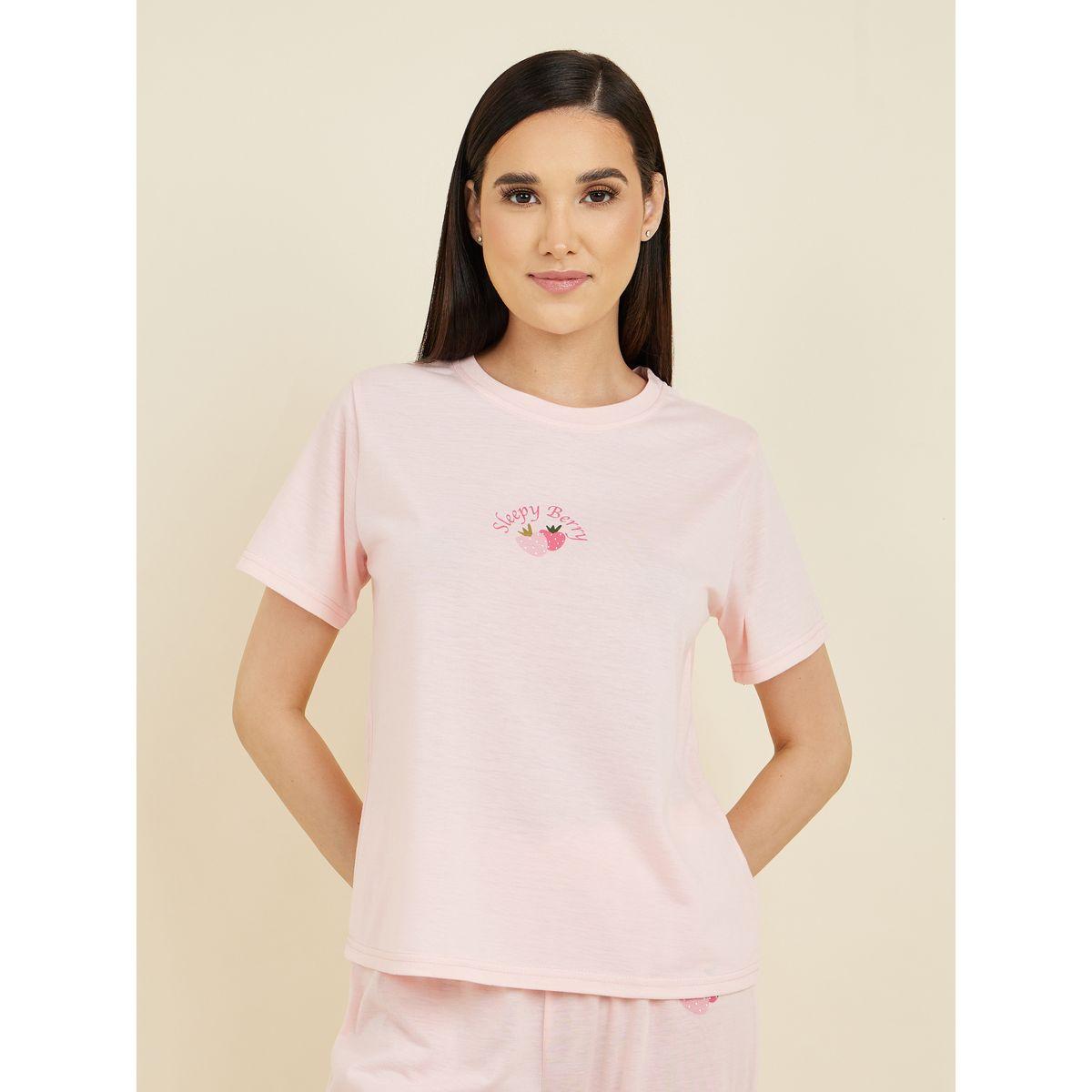 طقم من بنطال بيجاما مع تيشيرت بطبعة جرافيك-women-clothing-nightwear-pyjamas-longsets-image-3